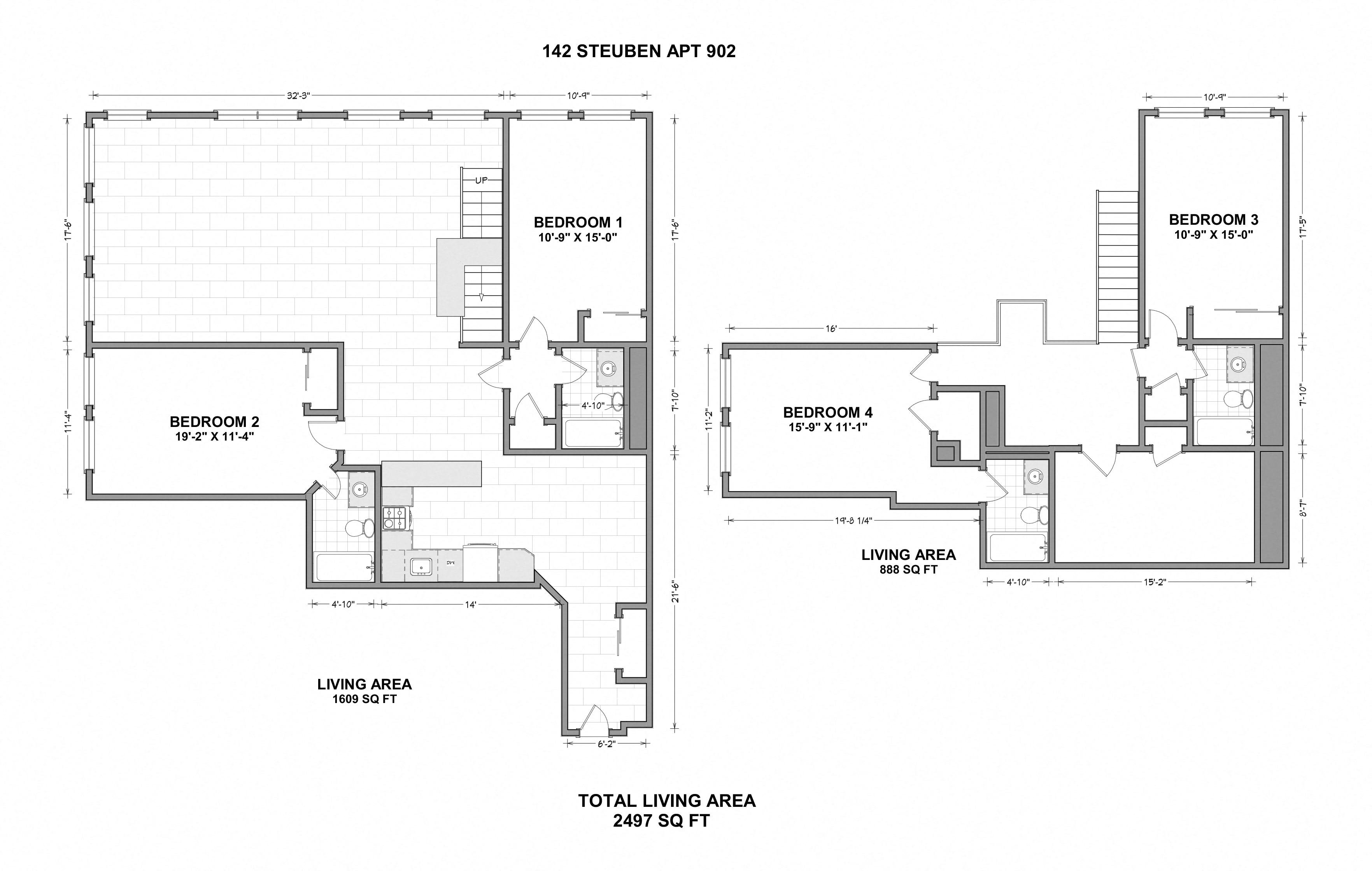 Floor plan for 4 beds, 4 baths, 2250 sqft